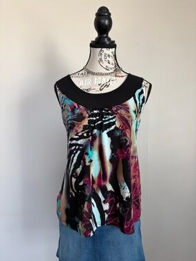 Vintage 90’s Pretty Woman Pink & Blue Abstract Animal Print Going Out Top